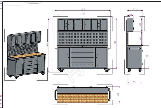 Zware garage gereedschapskist op wielen met metalen laden en optionele kast