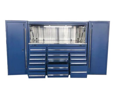 Garage Workshop Bruin 96 Inch 16 Drawer Rolling Tool Cabinet met Side Locker en Hutch