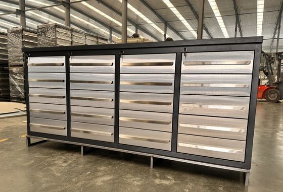 Aanpasbare professionele werkbank met zware wielen en roestvrijstalen laden