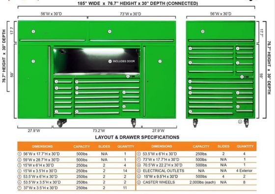 84 inch zware garage gereedschappen opslag rolkas met wielen en op maat gemaakte ondersteuning