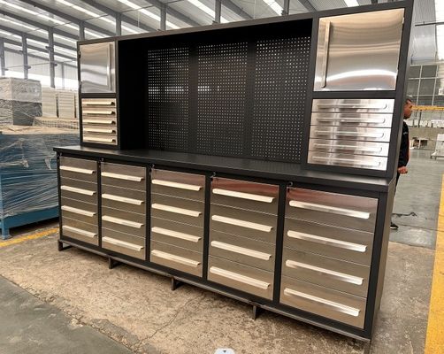 Functionele werkbank van roestvrij staal voor werkplaatsgereedschapsopslag en zware trekmachines