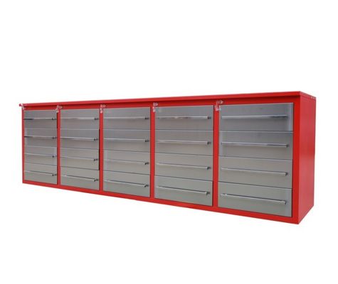 Werkplaats voor gereedschapsopslag met een werkbank met 20 laden