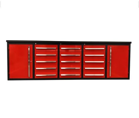 Op maat gemaakte ondersteuning zware wielen ijzeren garage werkbank met mechanische gereedschapskist