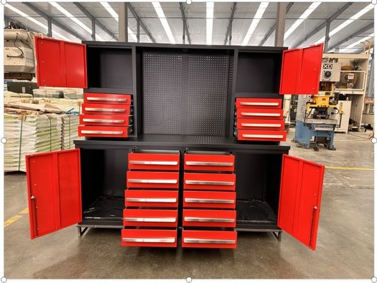 Op maat gemaakte ondersteuning zware wielen ijzeren garage werkbank met mechanische gereedschapskist