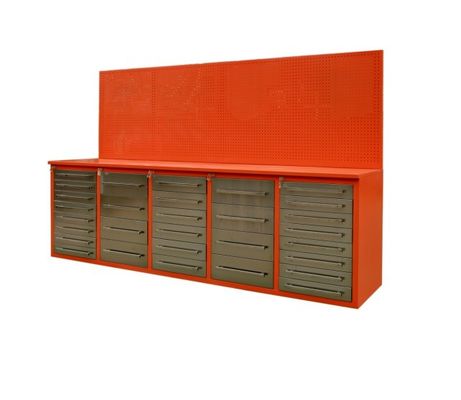 Werkbank van roestvrij staal voor zware werkzaamheden en laden voor het opslaan van gereedschap