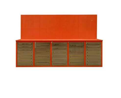 Werkbank van roestvrij staal voor zware werkzaamheden en laden voor het opslaan van gereedschap
