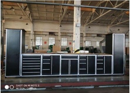 Modulaire zware garagekast gereedschapsbank kist set met roestvrijstalen handgrepen